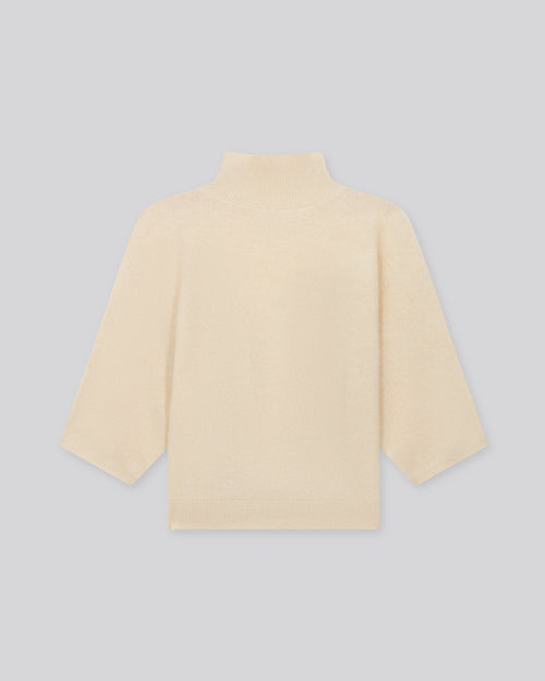 White Turtleneck Sweater with Kimono Sleeves in Raccon wool / Polyamide - MAJESTIC FILATURES