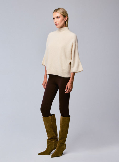 White Turtleneck Sweater with Kimono Sleeves in Raccon wool / Polyamide - MAJESTIC FILATURES