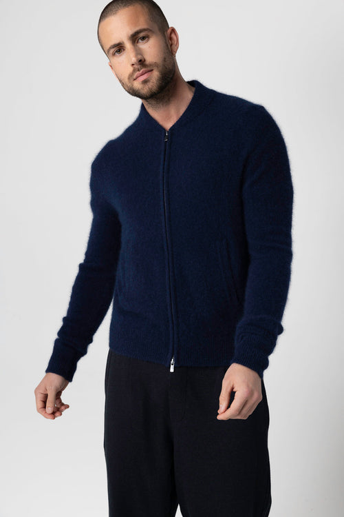 Gilet Marine Col Rond Manches Longues en Raccoon / Polyamide - MAJESTIC FILATURES