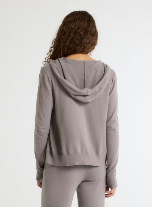 Pull Gris Col Capuche Manches Longues - MAJESTIC FILATURES