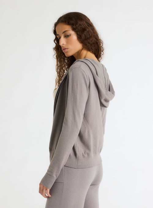 Pull Gris Col Capuche Manches Longues - MAJESTIC FILATURES