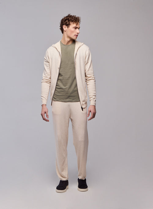 Cárdigan beige con capucha y manga larga en algodón orgánico / elastano - MAJESTIC FILATURES