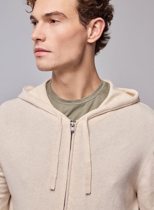 Cárdigan beige con capucha y manga larga en algodón orgánico / elastano - MAJESTIC FILATURES