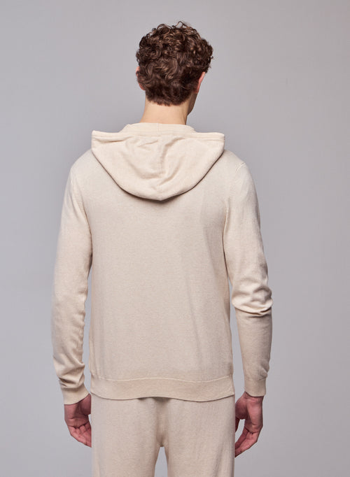 Cárdigan beige con capucha y manga larga en algodón orgánico / elastano - MAJESTIC FILATURES