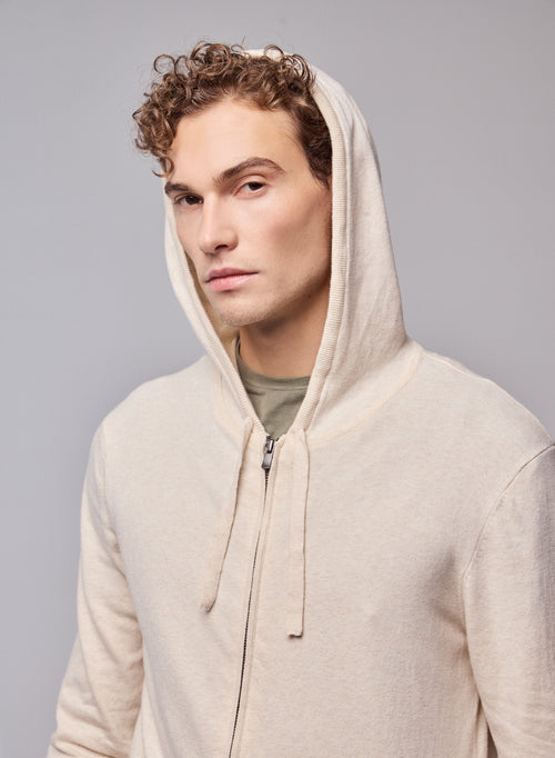 Cárdigan beige con capucha y manga larga en algodón orgánico / elastano - MAJESTIC FILATURES