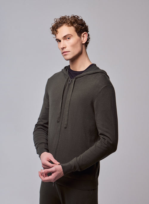Chaleco verde con capucha y manga larga en algodón orgánico / elastano - MAJESTIC FILATURES
