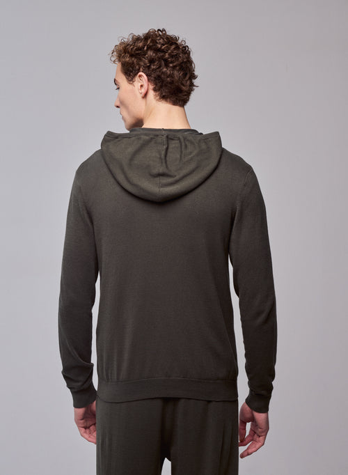 Chaleco verde con capucha y manga larga en algodón orgánico / elastano - MAJESTIC FILATURES