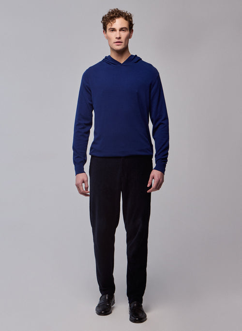 Jersey azul con capucha de manga larga en algodón orgánico / elastano - MAJESTIC FILATURES