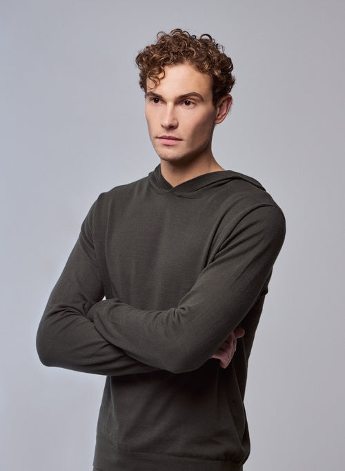 Jersey verde con capucha y manga larga de algodón orgánico / elastano - MAJESTIC FILATURES