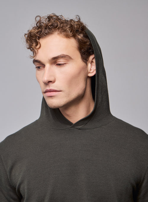 Grüner Kapuzenpullover mit langen Ärmeln aus Bio-Baumwolle / Elasthan - MAJESTIC FILATURES