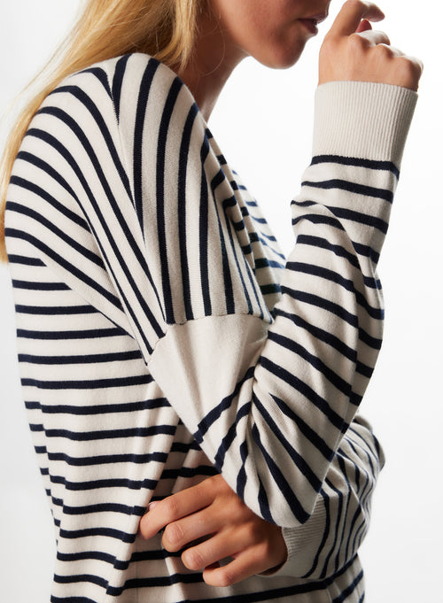 Pull Milk / Marine Col Bateau Manches Longues en Coton organique / Elasthanne - MAJESTIC FILATURES