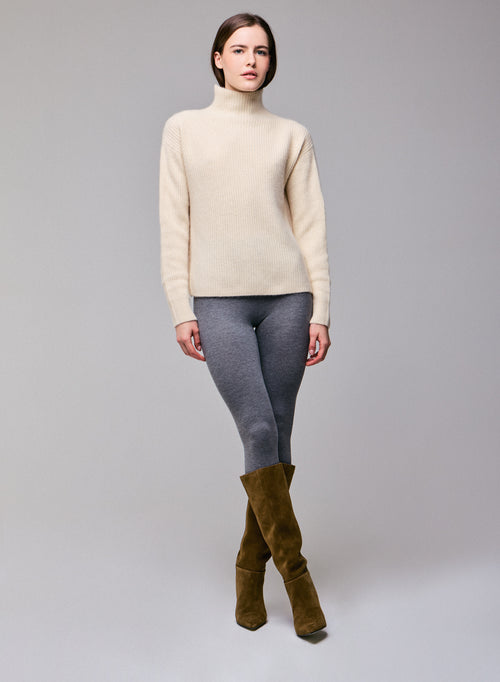Jersey de cuello alto blanco con manga larga en lana / Fox / Poliamida - MAJESTIC FILATURES