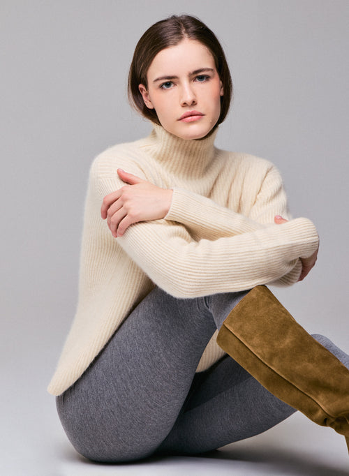 Jersey de cuello alto blanco con manga larga en lana / Fox / Poliamida - MAJESTIC FILATURES