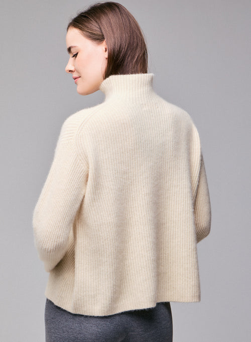 Jersey de cuello alto blanco con manga larga en lana / Fox / Poliamida - MAJESTIC FILATURES