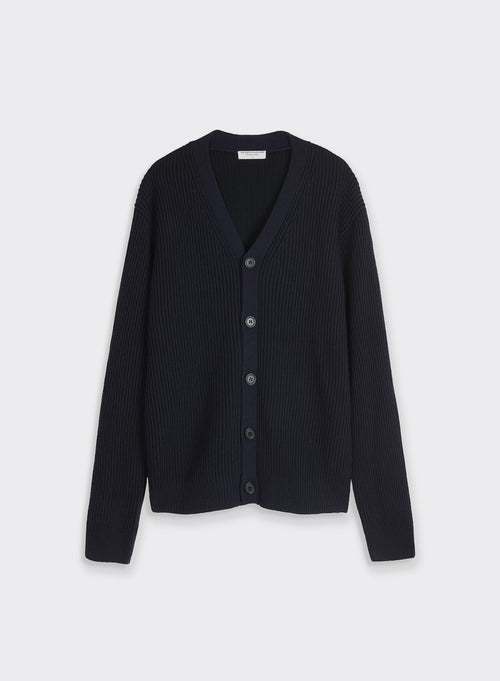 "Wool / Cashemire Ribbed V-neck Cardigan" - MAJESTIC FILATURES