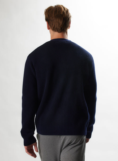 "Wool / Cashemire Ribbed V-neck Cardigan" - MAJESTIC FILATURES