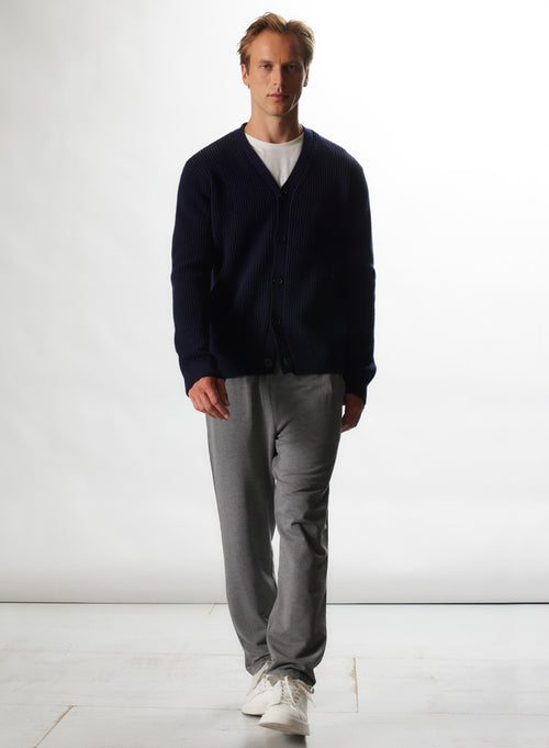 "Wool / Cashemire Ribbed V-neck Cardigan" - MAJESTIC FILATURES