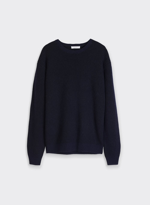 "Wool / Cashmere Ribbed Round Neck Pull" - MAJESTIC FILATURES