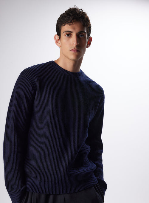 "Wool / Cashmere Ribbed Round Neck Pull" - MAJESTIC FILATURES