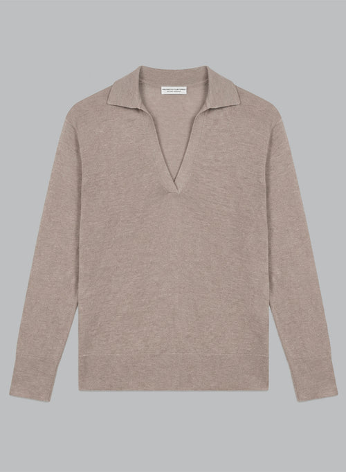 Three-quarter-Sleeve Linen Polo in Desert - MAJESTIC FILATURES
