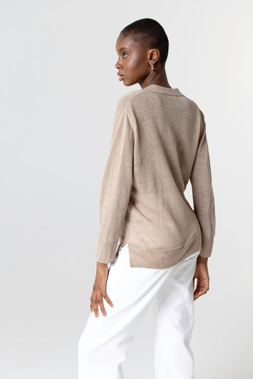 Polo Désert de manga tres cuartos en lino - MAJESTIC FILATURES