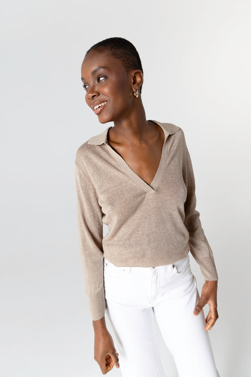 Polo Désert de manga tres cuartos en lino - MAJESTIC FILATURES