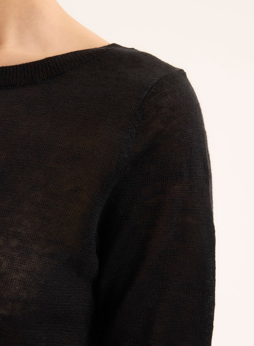 Navy Boat Neck Long Sleeve Sweater - MAJESTIC FILATURES