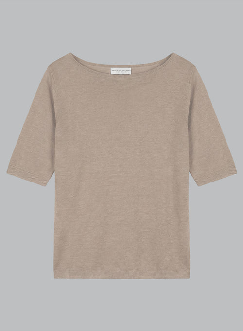Pullover mit Rundhalsausschnitt und kurzen Ärmeln aus Leinen in Beige - MAJESTIC FILATURES
