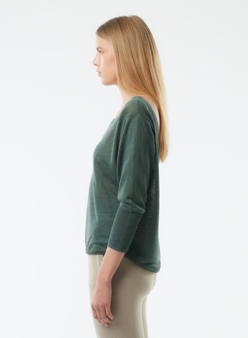 Pull Vert Manches 3/4 Col Bateau - MAJESTIC FILATURES