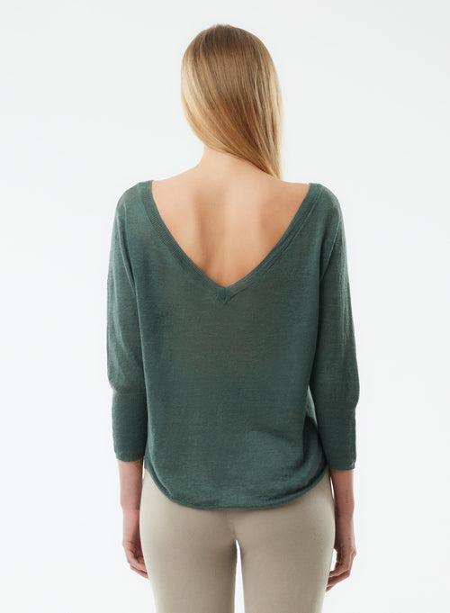 Pull Vert Manches 3/4 Col Bateau - MAJESTIC FILATURES