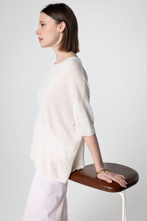 Pullover mit Rundhalsausschnitt Kurze Ärmel aus Leinen in Creme - MAJESTIC FILATURES