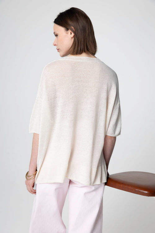Pullover mit Rundhalsausschnitt Kurze Ärmel aus Leinen in Creme - MAJESTIC FILATURES