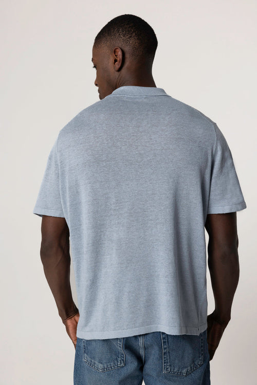 Light blue polo shirt with short sleeves in linen - MAJESTIC FILATURES