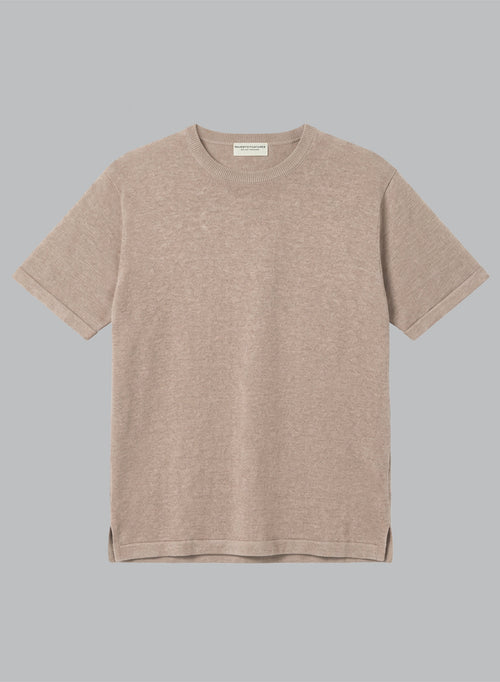 Pullover mit Rundhalsausschnitt und kurzen Ärmeln aus Leinen in Wüstensandfarbe - MAJESTIC FILATURES
