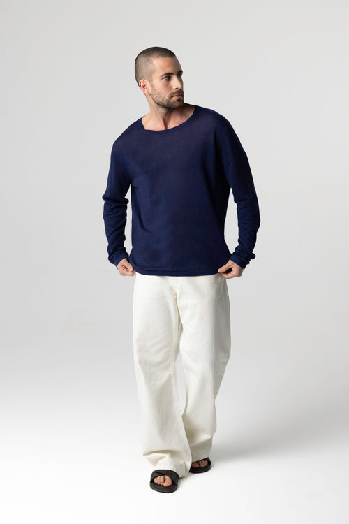Pull Blue Moon Col Rond Manches Longues en Lin - MAJESTIC FILATURES