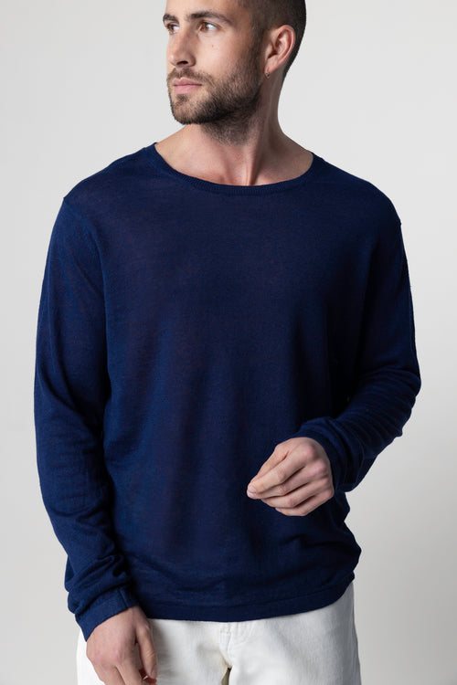 Pull Blue Moon Col Rond Manches Longues en Lin - MAJESTIC FILATURES