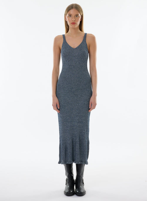 Blue Sleeveless V-Neck Dress - MAJESTIC FILATURES