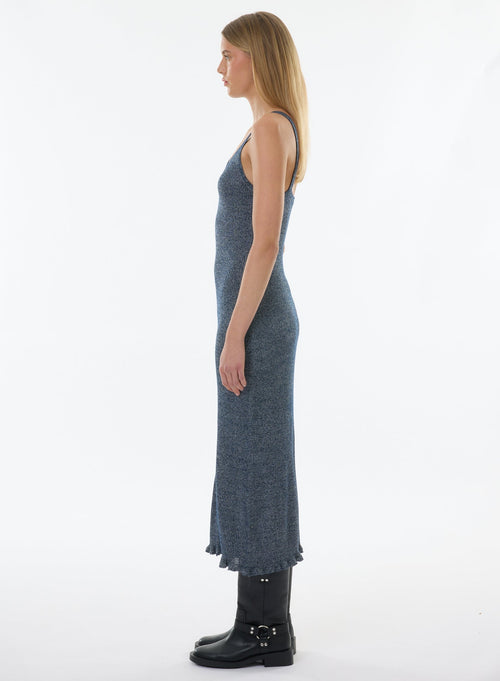 Blue Sleeveless V-Neck Dress - MAJESTIC FILATURES