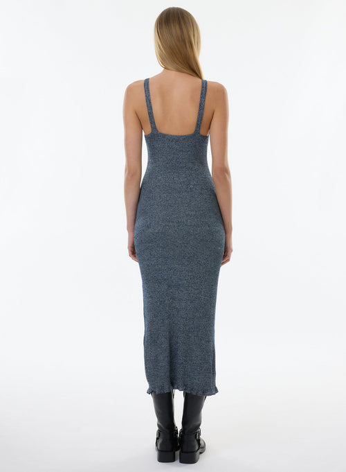 Blue Sleeveless V-Neck Dress - MAJESTIC FILATURES