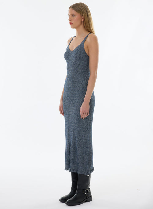 Blue Sleeveless V-Neck Dress - MAJESTIC FILATURES