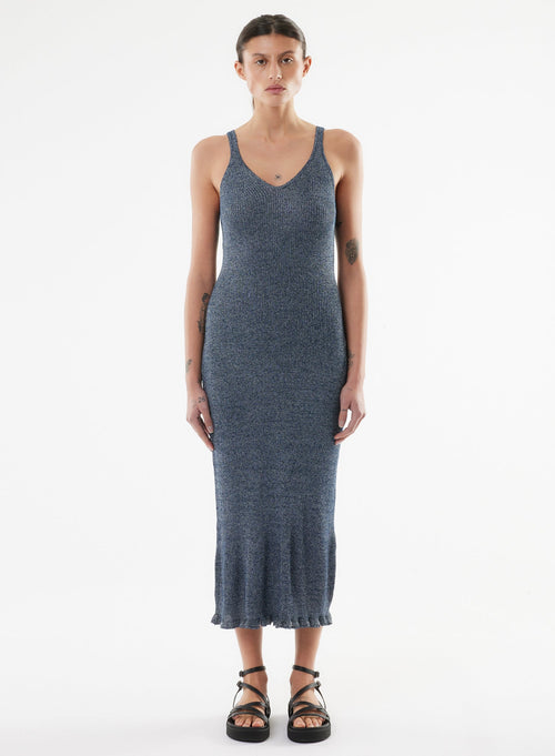 Blue Sleeveless V-Neck Dress - MAJESTIC FILATURES