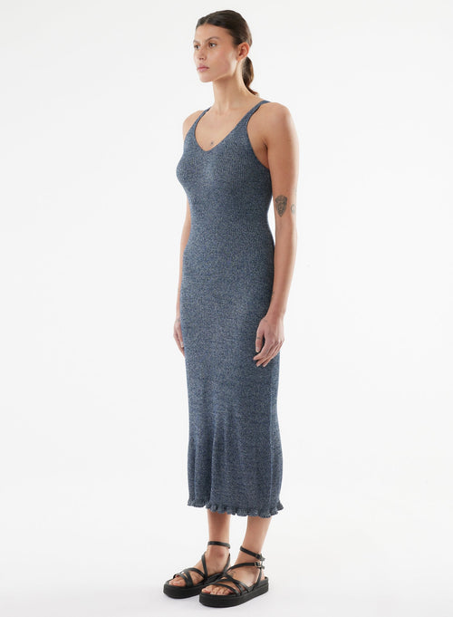 Blue Sleeveless V-Neck Dress - MAJESTIC FILATURES