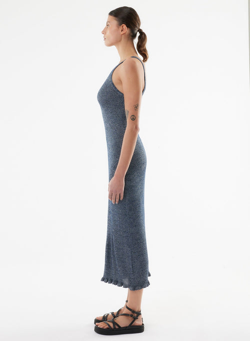 Blue Sleeveless V-Neck Dress - MAJESTIC FILATURES