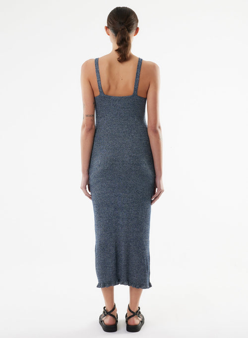 Blue Sleeveless V-Neck Dress - MAJESTIC FILATURES