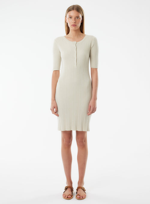 Beige Short Sleeve Round Neck Dress - MAJESTIC FILATURES