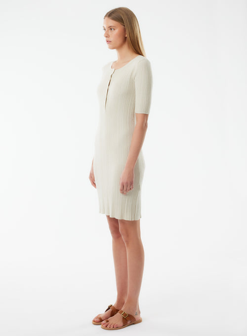 Beige Short Sleeve Round Neck Dress - MAJESTIC FILATURES