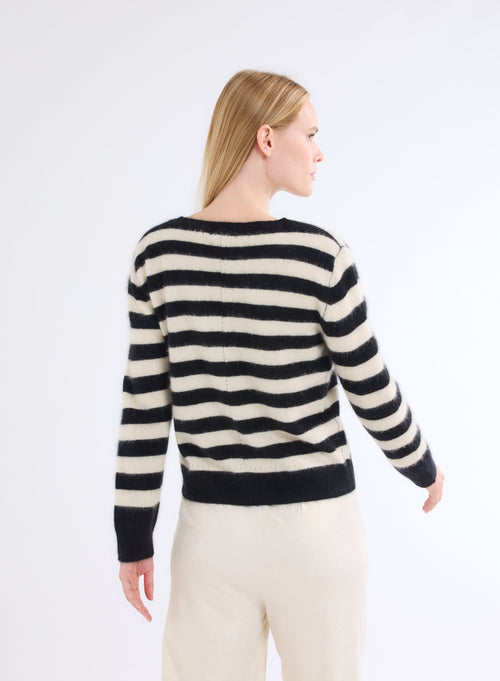 Black V-Neck Long Sleeve Sweater - MAJESTIC FILATURES