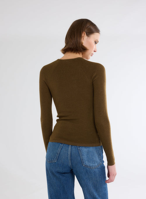 Pull Vert Col Rond Manches Longues - MAJESTIC FILATURES