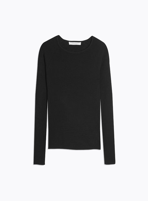 Pull Noir Col Rond Manches Longues - MAJESTIC FILATURES