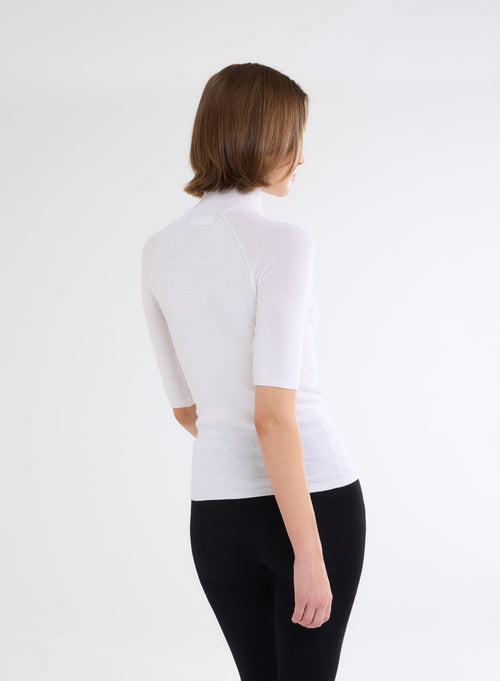 Pull Blanc Col Montant Manches Coudes - MAJESTIC FILATURES